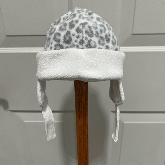 Nike White and Gray Leopard Print Fleece Hat with Ear Flaps - Picture 2 of 5